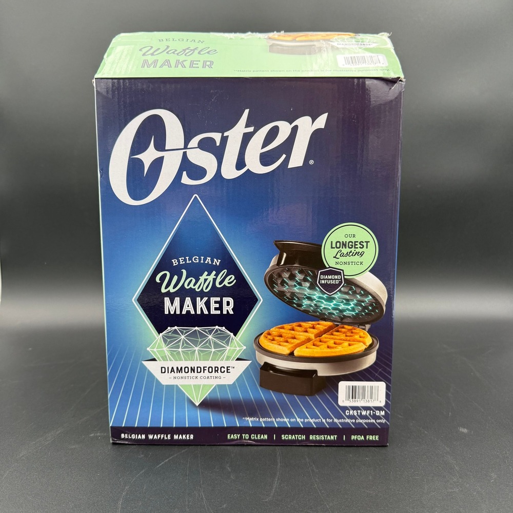 Oster Belgian Waffle Maker DiamondForce Nonstick Coating Easy Clean Open Box